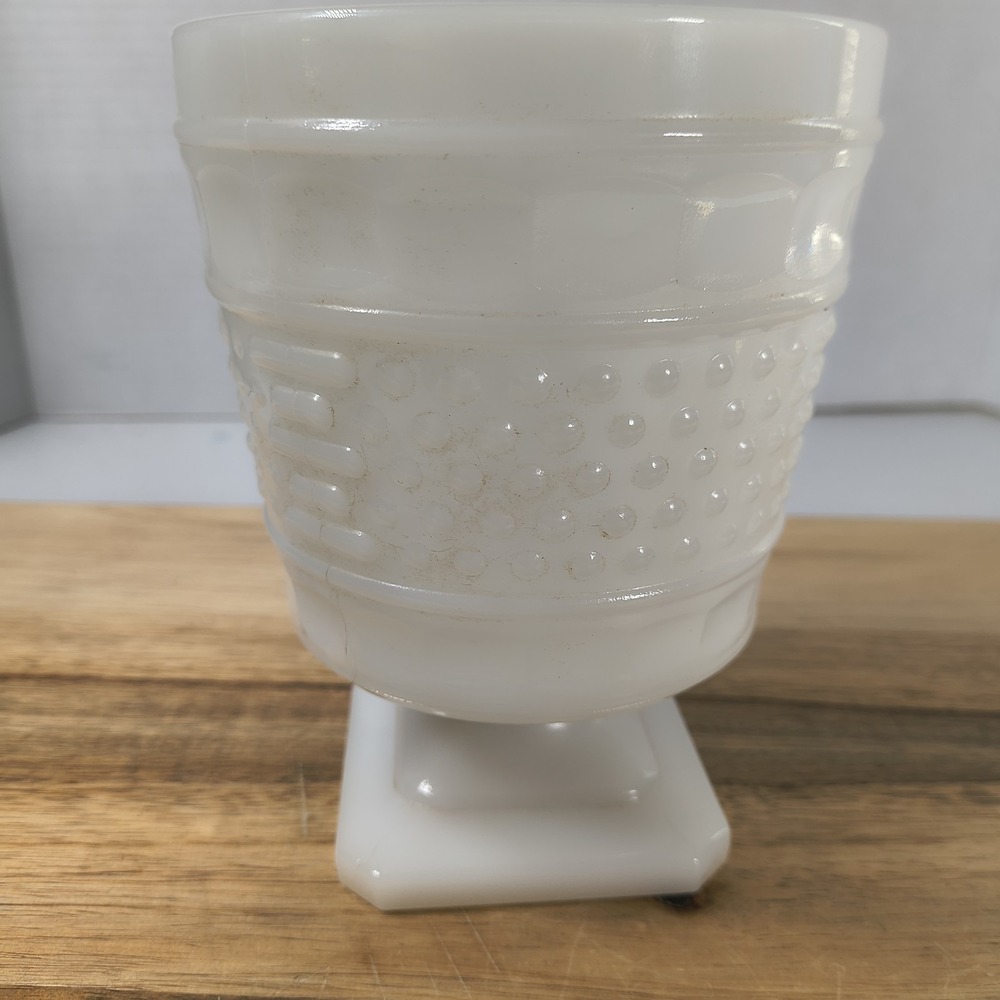 Vintage E.O. Brody Milk Glass Pedestal Vase 5.5" White Hobnail Style USA